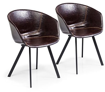 Kare Design Esszimmerstuhl Lounge 2er Set, moderner Stuhl mit Armlehne und beigen Nähten, Dunkelbraun (H/B/T) 77x59,5x53,5cm