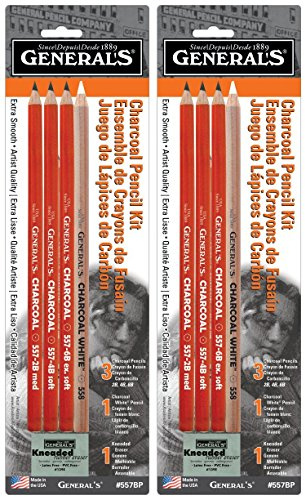 2-Pack - General Pencil 321742 557BP - 4 Charcoal Pencil Kit with Eraser