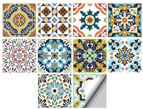 Alwayspon Platz Vinylfliesen-Aufkleber, Selbstklebende Wandaufkleber Fliesenaufkleber Für Hauptdekor Wohnzimmer Küche Esszimmer Badezimmer 15x15cm Mittelmeer