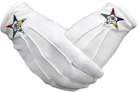 JYGCOIN Order of the Eastern Star Handbestickte weiße Freimaurer-Handschuhe aus Baumwolle, Weiss/opulenter Garten, Eine Größe passt meistens