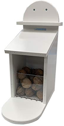 Wetterfeste Eichhörnchen Futterstation – Robuste Futterbox aus Kunststoff – Futterspender für Eichhörnchen (Weiß)