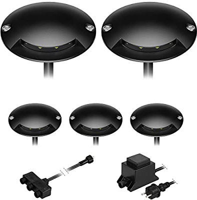 ledscom.de LED Boden-Aufbauleuchte BUNDA, 1-flammig, extra-flach, für außen, Aluminium, schwarz, rund, 7cm Ø, kaltweiß, 5er Set