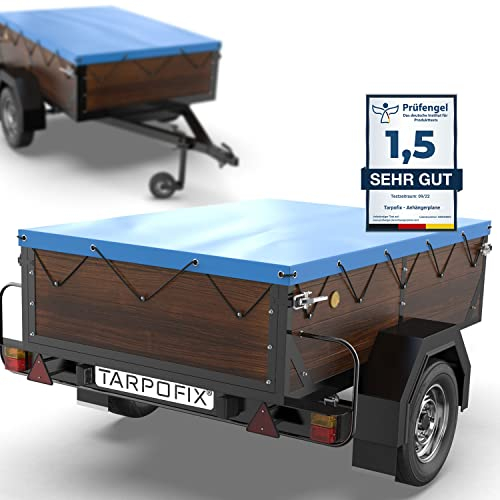 Tarpofix® Anhänger Plane 160x120 cm inkl. Planenseil | Anhängerplane Flachplane aus PVC PLANENMATERIAL | Verstärkte HP DDR Hänger Abdeckplane für Diverse PKW Autoanhänger | Abdeckung Blau