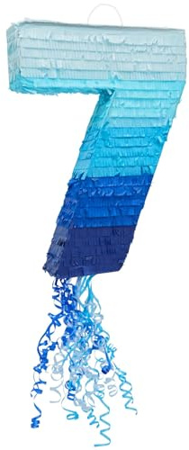 Pinata mit Zugschnur, Zahl 7, für Jungen, 7. Geburtstag, Party-Dekoration, Ombré-Blau (41 x 29 cm)