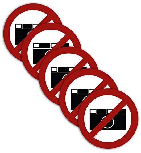 Lot de 5 autocollants XXL interdit de prendre des photos - Diamètre : 21 cm - Avec protection UV - Pour l'intérieur et l'extérieur STROBO