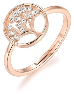 Philip Jones Ring Baum des Lebens aus Roségold, kreiert mit österreichischen Kristallen, in Gold, verstellbar von 16,8 mm (M) bis 18,4 mm (Q), Roségold, Statement-Ring