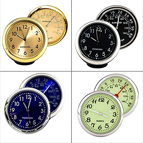 Baceyong 2x Uhr Digital Monitor Leuchtendes Clip/Stick-On Thermometer Multicolor Universal, Auto Quarzuhr + Thermometer (Gold)