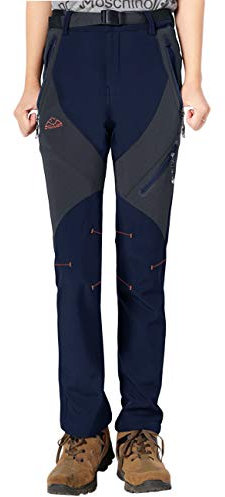 YSENTO Damen Wanderhose Wasserdicht Regenhosen Outdoor Warm Softshellhose Gefüttert Trekkinghose Funktionshose(Marine,L)
