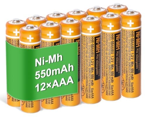 EOCIK 12 Pack HHR-55AAABU Rechargeable AAA Batteries 1.2V 550mAh NI-MH AAA Battery for Panasonic Cordless Phones,Remote Controls, Electronics
