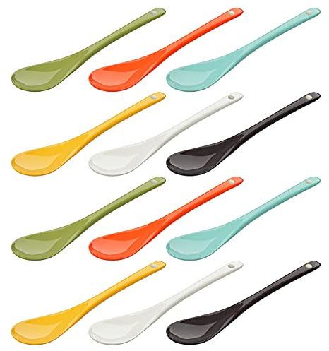 WELLGRO Cucharas de huevo de porcelana - Cucharas de café de porcelana coloridas - Cucharas de café - Cucharas de postre - Huevera - Diferentes cantidades a elegir - Cantidad: 12 piezas