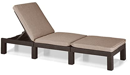 Allibert by Keter Daytona Deluxe Sonnenliege für Garten, Terrasse & Balkon mit verstellbarem Kopfteil, braun, inkl. Auflage, Gartenliege aus Kunststoff, flache Rattanoptik, 195x65x25,5 cm