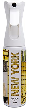 GLAMOUR PARFUM - Ambientador de Hogar New York - 300 ml - Pulverizador con Aroma Amaderado, Dulce y Fresco - Ambientador Textil en Spray - para Pulverizar en la Cama o en Cortinas - Reutilizable