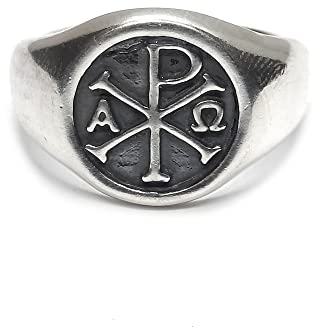 Echtes Sterling Silber herren Ring Chi Rho Alpha Omega massiv punziert 925 (69 (22.0))