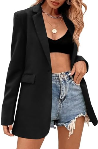 Febriajuce Womens Casual Long Sleeve Lapel Oversized Button Work Office Blazer Suit Jacket