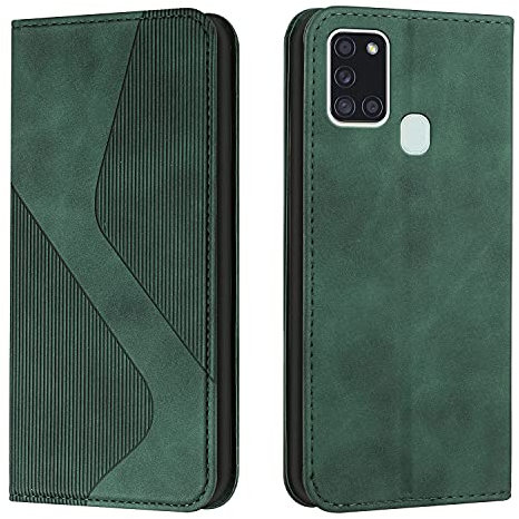 Mo-Somnus Kompatibel Mit Samsung Galaxy A21S Hülle, Magnet PU Leder Tasche Handyhülle, Klappbar Kartenfächer Brieftasche Klapphülle (Grün)