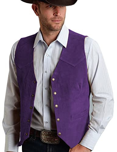 Tuikayoo Hommes Suède Costume Gilet Vintage Western Cowboy Gilet Coupe Normale, Violet, S