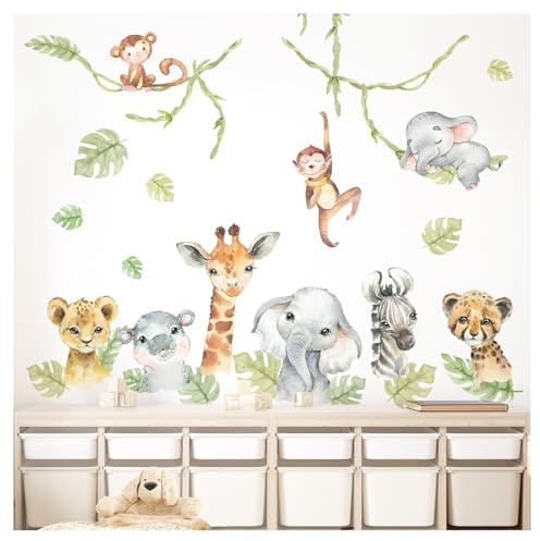 DEKO KINDERZIMMER Wandtattoo Dschungeltiere Wandsticker Löwe Elefant Giraffe Kinderzimmer Wandaufkleber Safari Wanddeko DK1027-2