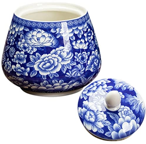 Alipis Cereal Container Blue and White Porcelain Tea Canister Vintage Ceramic Tea Jar Loose Leaf Tea Storage Containers for Home Office Chinoiserie Decor 870ml Home Decor