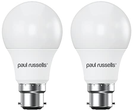 paul russells LED GLS - Dimmable Bayonet Light, 8.5W 806 Lumens B22 A60 LED Bulbs, 60w Equivalent, 2700K Warm White, Dimmer Standard BC Energy Saving Ceiling Lightbulbs, 2 Pack
