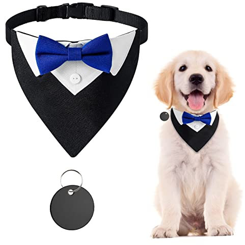 URROMA 1 Packung Blaue Schleife formelle Hunde Smoking Bandana, verstellbares blaues Hundehalsband Haustier Kostüm Halstuch für kleine Hunde und Katzen, M