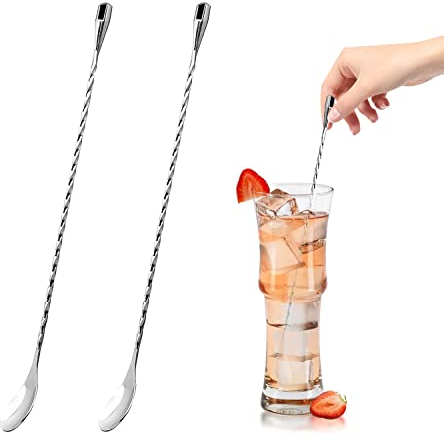2 PCS cuillère à cocktail en acier inoxydable, Spiral mix Spoon pour mélanger et stratifier les boissons