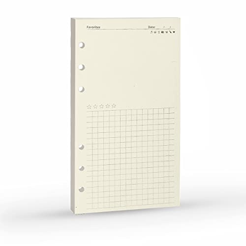 A6 Binder Refill,6 Ring Binder Inserts,for Filofax/Personal Journal, Blank and Grid, 45 sheets/90pages, 100Gsm Quality, Harphia (A6 3.74 x 6.77'',Noterecord)
