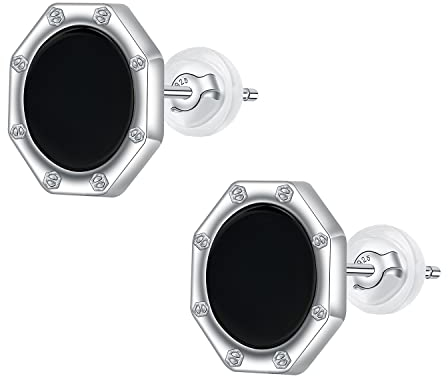 Yinsen Ohrstecker Silber 925 Damen, Schwarz Ohrringe Achat für Jungen Mädchen Geschenk