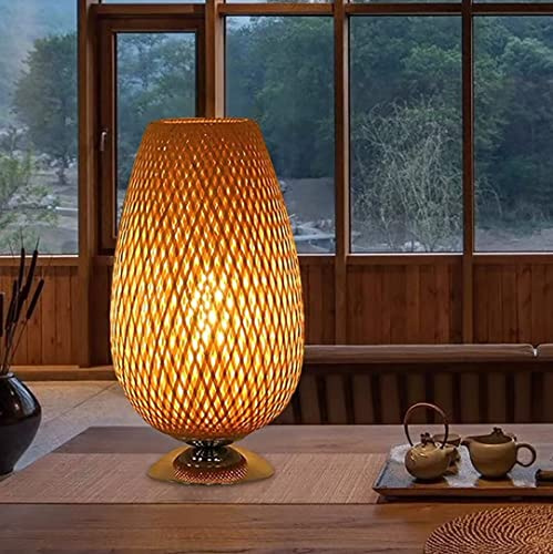 GUANSHAN Tischlampe aus Bambusgeflecht, Zen-Atmosphäre, Schreibtischlampe, Laterne, Tischlampe, Nachttischlampe, dekorative Leuchte, Tischbeleuchtung für Wohnzimmer, Schlafzimmer, Dimmer
