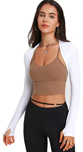 OKSakady Frauen Langarm Bolero Schultern Damen Schal Arm Ärmel Offene Front Crop Cardigan für Yoga Sport Gym Wandern Sonnenschutz Langarm Shirt