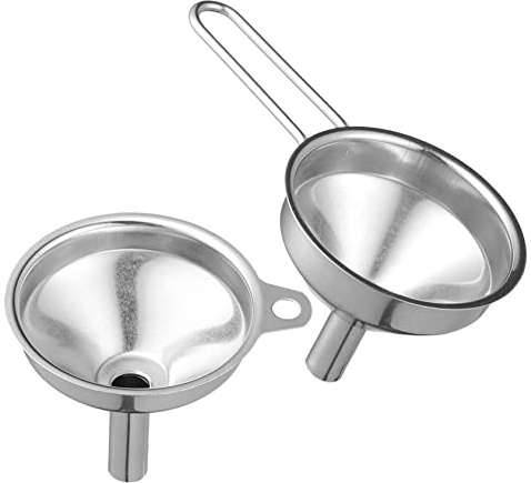 2pcs Funnel Stainless Steel Funnel Cooking Oil Strainer Stainless Steel Flask Jam Jar Canning Metal Wide Mouth Wine Filter Oil Home Use