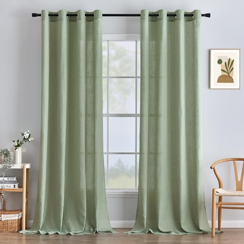 MIULEE Tende per Interni Tenda Camera da Letto Soggiorno Lino Finestre Con Occhielli Tenda a Pannello Traslucido Adatte Moderne Trasparente Tende Cucina Verde 140 x 245 CM
