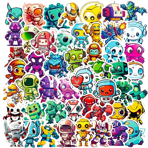 Bric Dodo 50 Stück Roboter Aufkleber Auto Laptop Telefon Gitarre Skateboard Motorrad Fahrrad Robot Stickers Set Vinyl Wasserdicht Aesthetic Aufkleber für Jugendliche Kinder Erwachsene