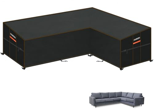 HEIMUNI Housse de Canapé D'angle pour Mobilier de Jardin en Forme de L avec Aération - Bâche Protection Extérieur Imperméable 420D Oxford 286x222x90x80/65cm