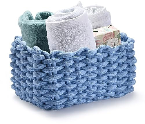QSIDE Aufbewahrungskorb Baumwolle - 25x17x13 cm - Badezimmer Organizer - Klopapier Aufbewahrung - Aufbewahrungskorb geflochten - Gästehandtuchkorb - Wickelkommode Organizer (Blau)