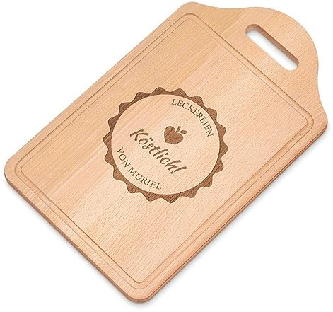 Maverton Schneidebrett mit Gravur - personalisiertes Küchenbrett aus Buchenholz - Küchenzubehör - rechteckiges Holzbrett mit Wunschmotiv für Frauen - Größe: 38x23 cm - köstlich