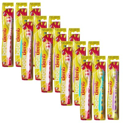 Betadent Set mit 15 Bürsten Soft Kids-Junior Kinder 5-11 Jahre. Weiche Borsten für eine korrekte Reinigung der Zähne zwischen den Zahnzwischenräumen. Anti-Karies, 15 Stück, verschiedene Farben
