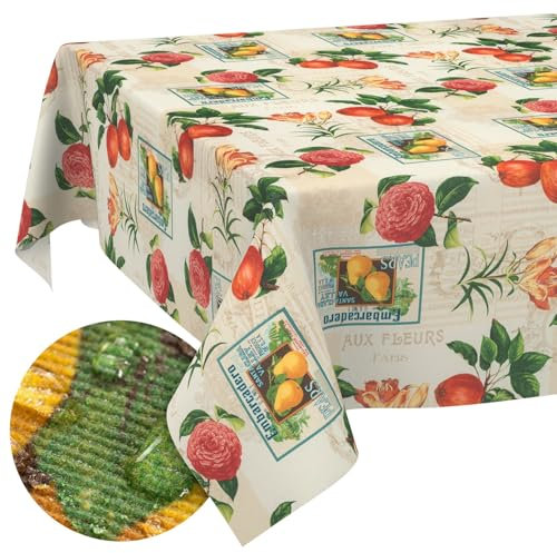 Tischdecke Stoff abwaschbar Tischtuch Tafeldecke pflegeleicht Lotuseffekt schmutz- & wasserabweisend für Indoor Outdoor Tischdecke 100x140cm Schnittkante Retro