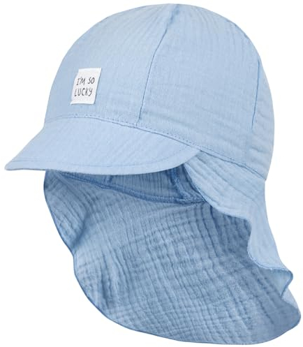 Smarilla Schirmmütze Babymütze Junge mit Nackenschutz Sommer Musselin, Bekleidungsgröße: 42-44, Farbe: Hellblau