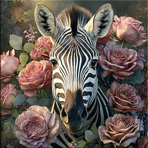 artissimo, Glasbild, 30x30cm, AG5504A, Tiere: Zebra Vintage, Bild aus Glas, Wandbild Wohnzimmer modern, Blumen und Blüten, Boho-Style