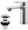 Bathroom Taps with Drain, BATHWEST Basin Mixer Tap with Pop Up Waste, Modern Monobloc Single Lever Brass Bathroom Sink Taps Mixer with Sink Plug 072CR (Silver)