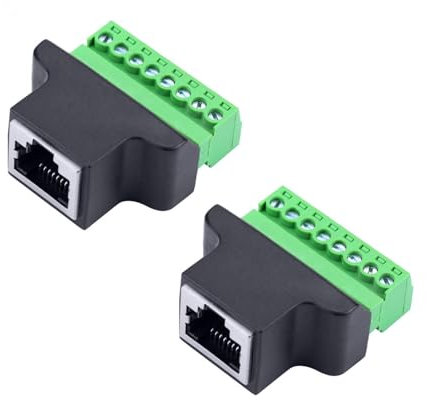 JZK 2-Piece RJ45 Female Socket to 8-Pin RJ45 Block Terminal Connector - Ethernet Network Socket Converter for Repair & Troubleshooting