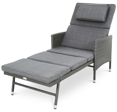 di volio Relaxliege Breso - bequem und langlebig, Relaxstuhl aus witterungsbeständigen Materialien, Sonnenliege für Garten & Wohnung (Grau)