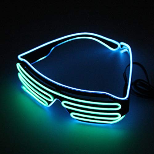 Neon EL Wire Flashing LED Light Up Eyewear Shutter Glasses, Amazing Neon Glow In Dark Illuminated Frames for Night Club, Wild Party, Dance Ball, Crazy Raves Parties, DJ Music, Blue EL Wire Shades