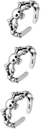 GALPADA 3 Pièces Anneau De Crâne Bagues D'halloween Bijoux Bague Anneau D'ouverture Femelle Bague Ouverte Vintage Bague Ouverte Tête De Mort Bague Ouverte Femme Bagues Roses Cuivre Silver