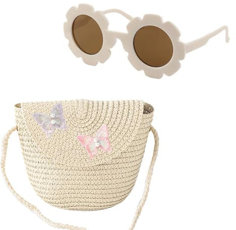 CWPFVQA Sac À Bandoulière en Paille Papillon avec Lunettes de Soleil Mignonnes pour Filles et Enfants