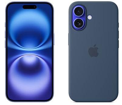 Apple iPhone 16 (128 GB) - Azul Ultramar + Funda de Silicona con MagSafe - Denim