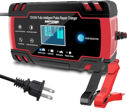 E-FAST 12V/24V Fully Intelligent Pulse Repair Car Battery Charger, LCD Display