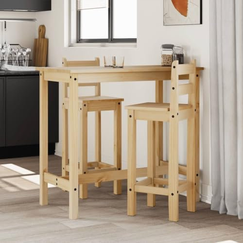 ShGaxin 3-TLG. Bar-Set Massivholz Kiefer, Bartisch Mit Barhocker Set, Hochtisch Mit Stühlen Set, Esstisch Mit Stühlen, Küchentheke Mit Hocker - 4005690