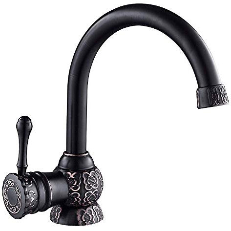 Antiker, geschnitzter Badezimmerhahn aus massivem Messing über der Theke, Warm- und Kaltwasserhahn, komplett aus Kupfer, Waschtisch-Waschbecken-Mischbatterie, Einhebel-Einloch-Drehhahn, Küchen-Voller