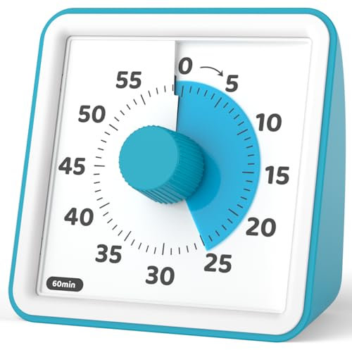 LIORQUE Minuteur Visuel Timer Enfant, 60 Minutes Chronometre Enfant et Compte à Rebours pour Enfant et Adulte, Silencieux Outil de Gestion du Temps pour Cuisine, Salle de Classe, Réunion(Bleu Foncé)